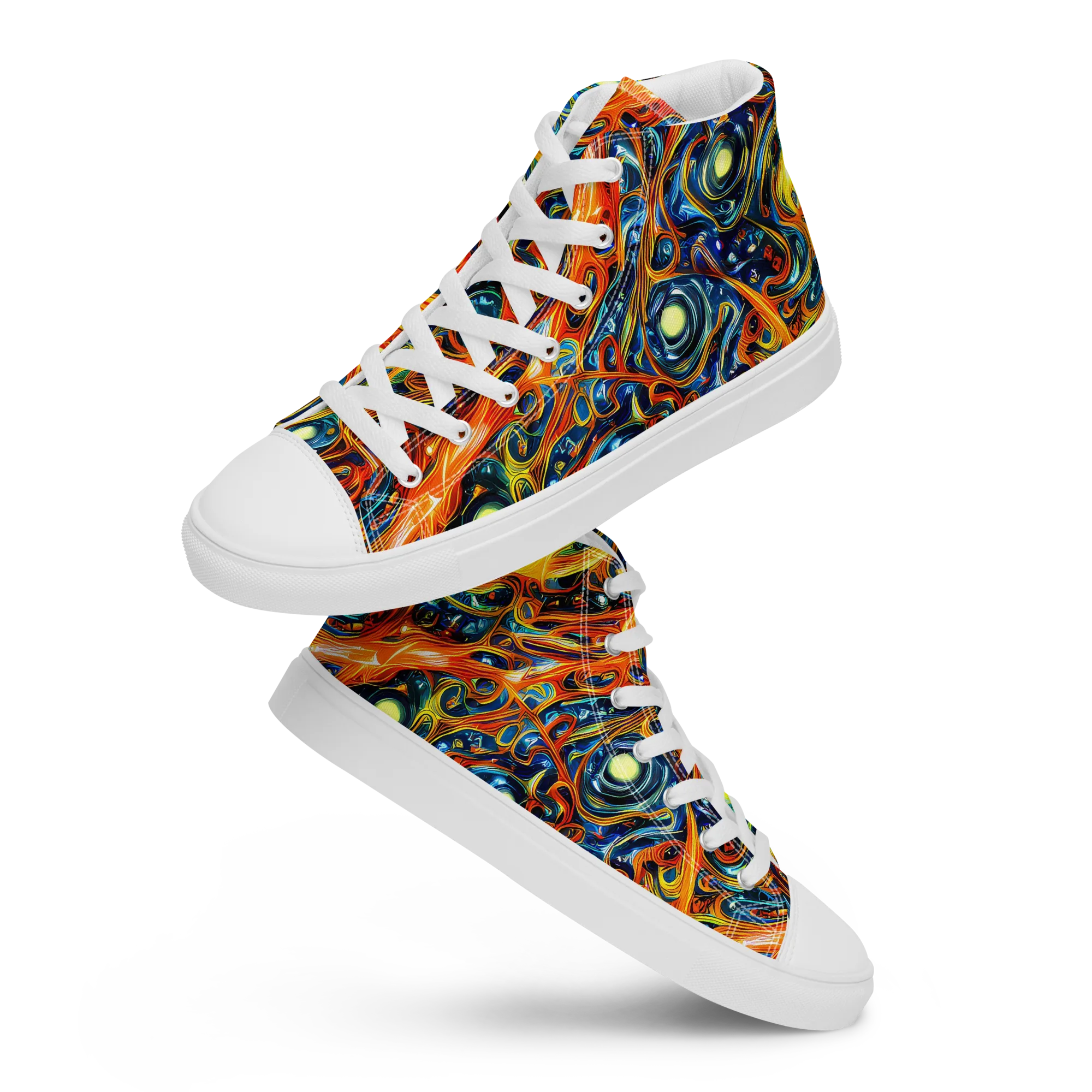 Blue Flame Field on Women's High Top Canvas Shoes — Front