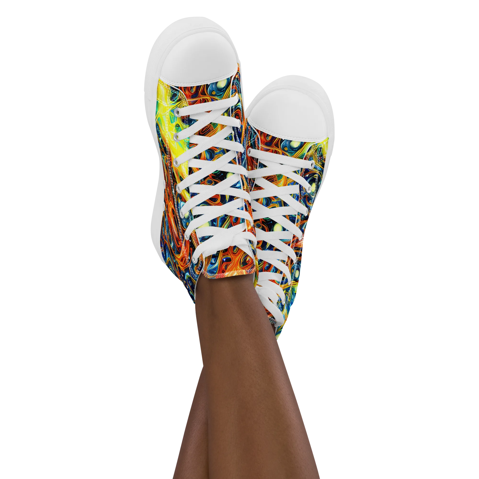 Blue Flame Field on Women's High Top Canvas Shoes — Front