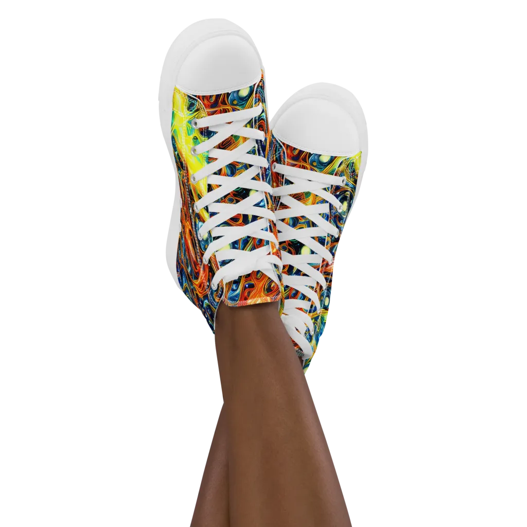 Blue Flame Field on Women's High Top Canvas Shoes — Front