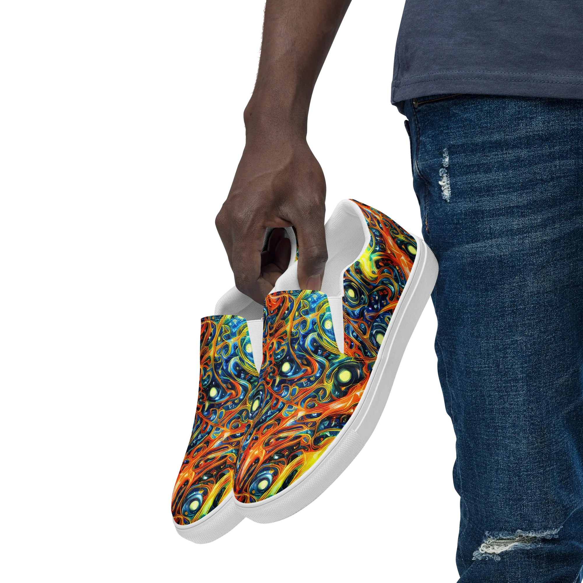 Blue Flame Field on Men's Slip-On Canvas Shoes — Left Front