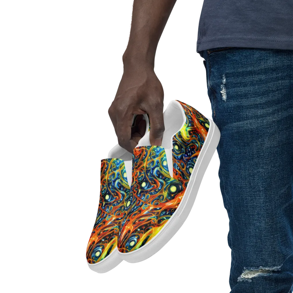 Blue Flame Field on Men's Slip-On Canvas Shoes — Left Front