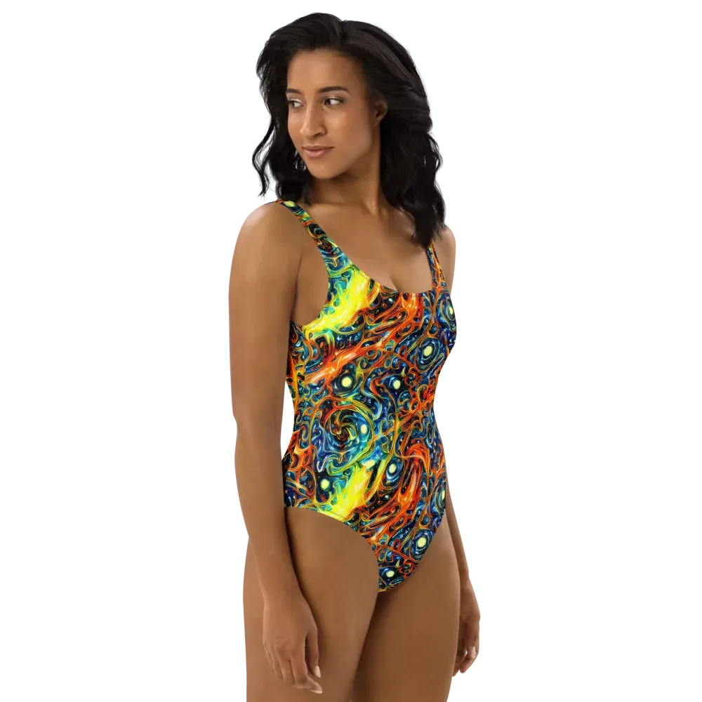 Blue Flame Field on One-Piece Swimsuit — Right