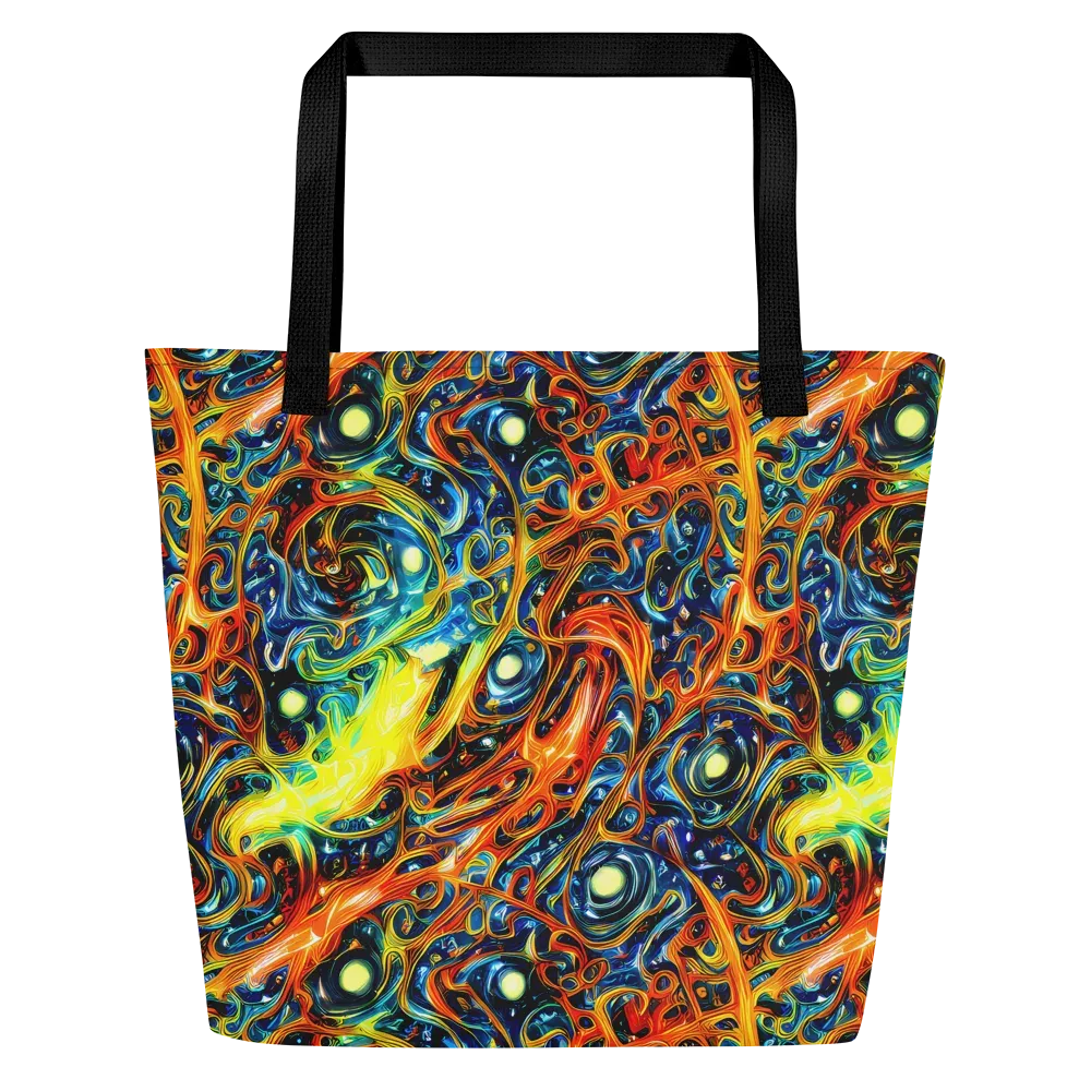 Blue Flame Field on Large Tote Bag W/ Pocket — Front