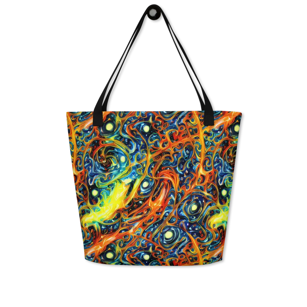 Blue Flame Field on Large Tote Bag W/ Pocket — Front