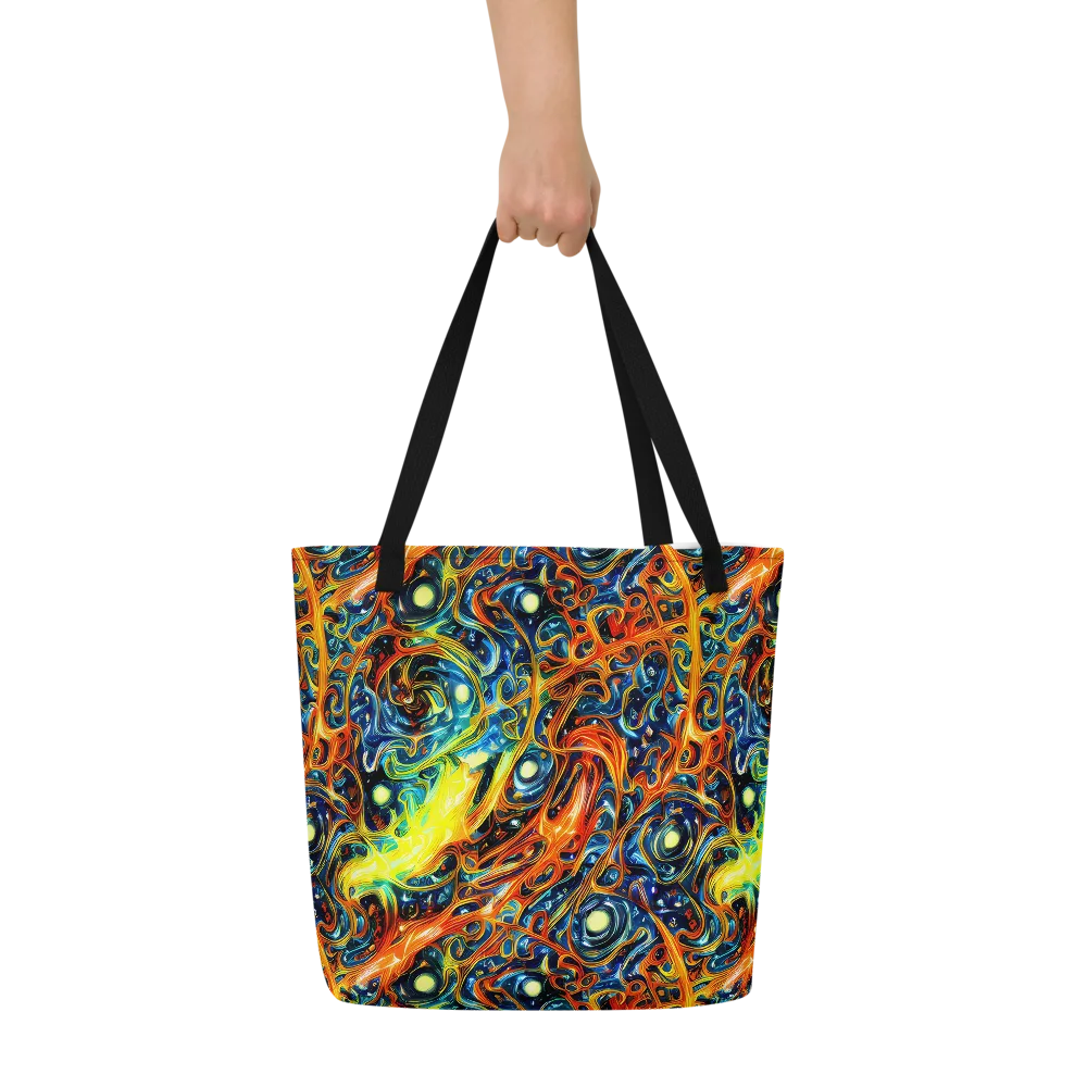 Blue Flame Field on Large Tote Bag W/ Pocket — Front