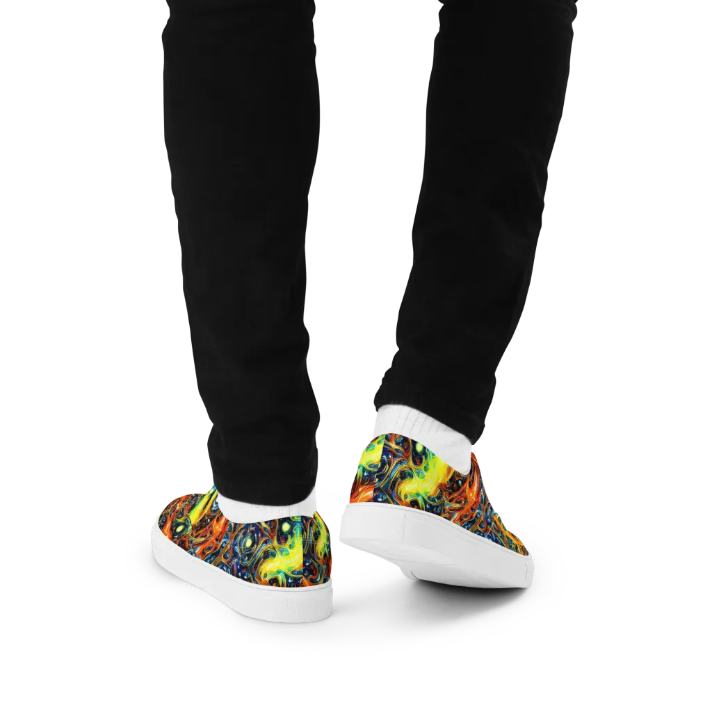 Blue Flame Field on Men's Lace-Up Canvas Shoes — Back