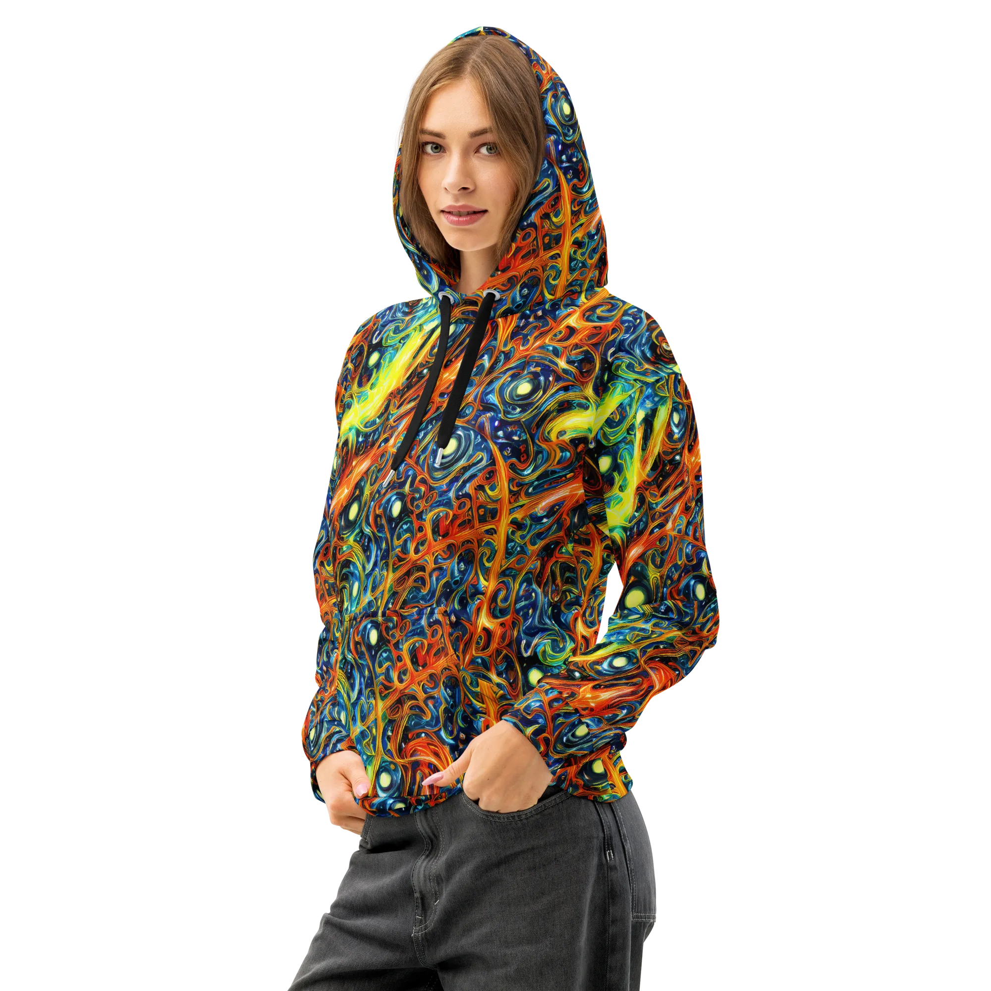 Blue Flame Field on Cotton Hoodie — Left Front