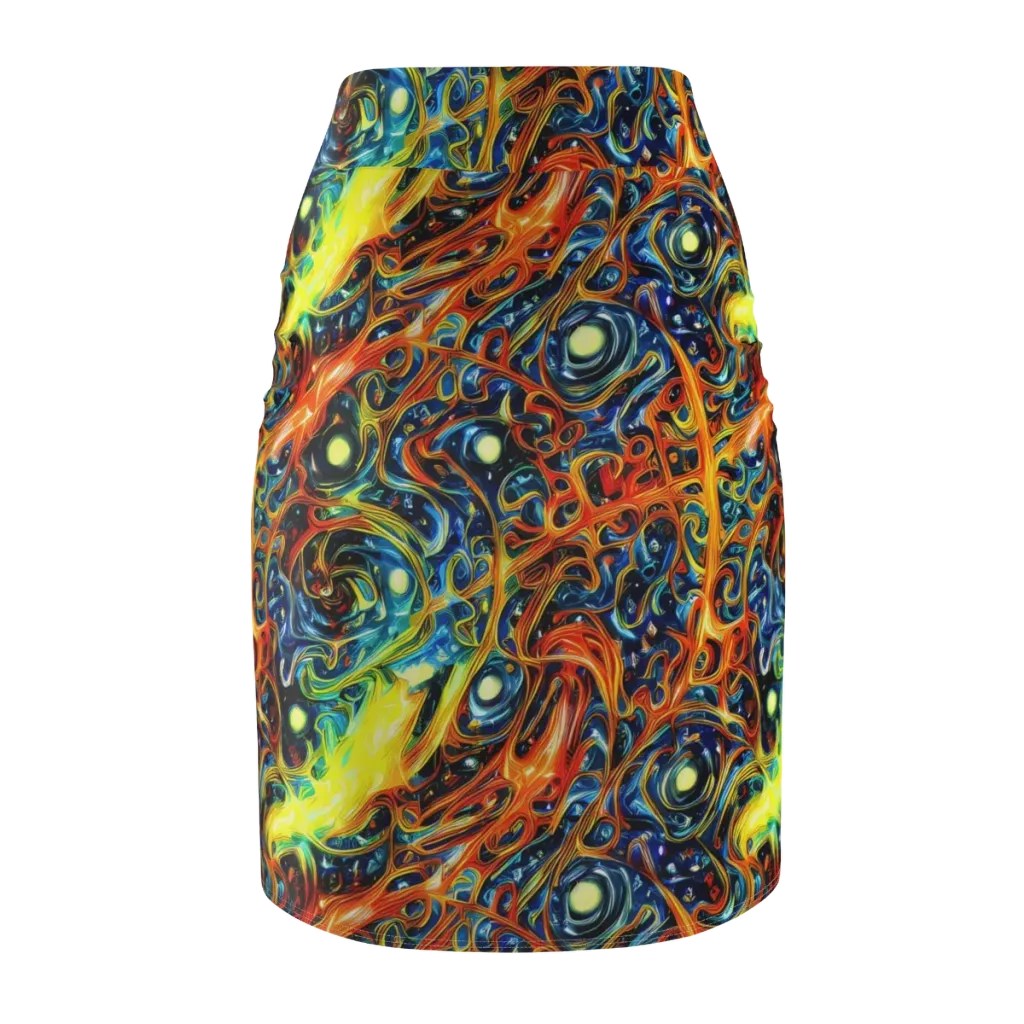 Blue Flame Field on Pencil Skirt — Back