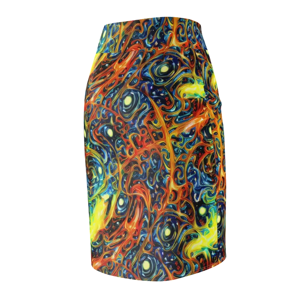 Blue Flame Field on Pencil Skirt — Back Side