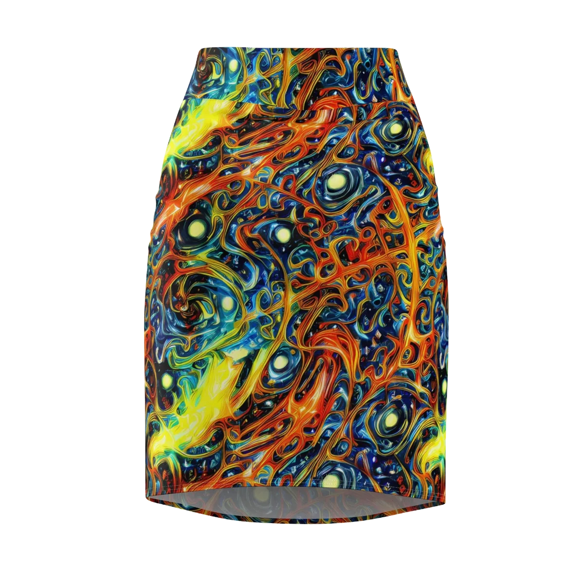Blue Flame Field on Pencil Skirt — Front