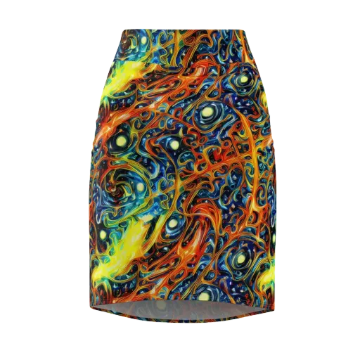 Blue Flame Field on a Pencil Skirt