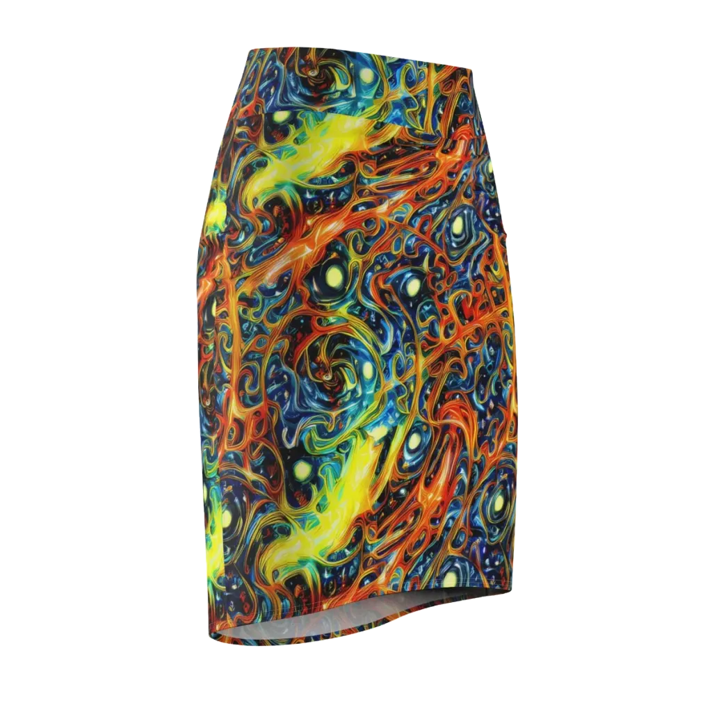 Blue Flame Field on Pencil Skirt — Front Side