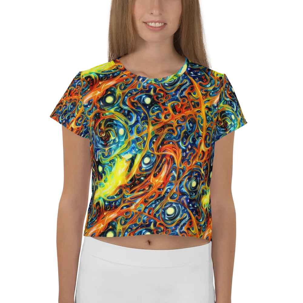 Blue Flame Field on Crop Tee — Front