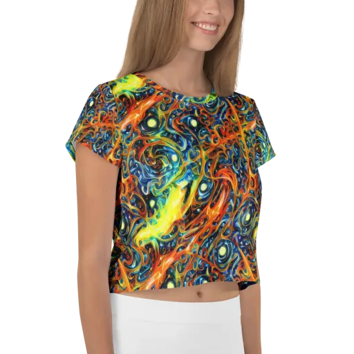 Blue Flame Field on a Crop Tee