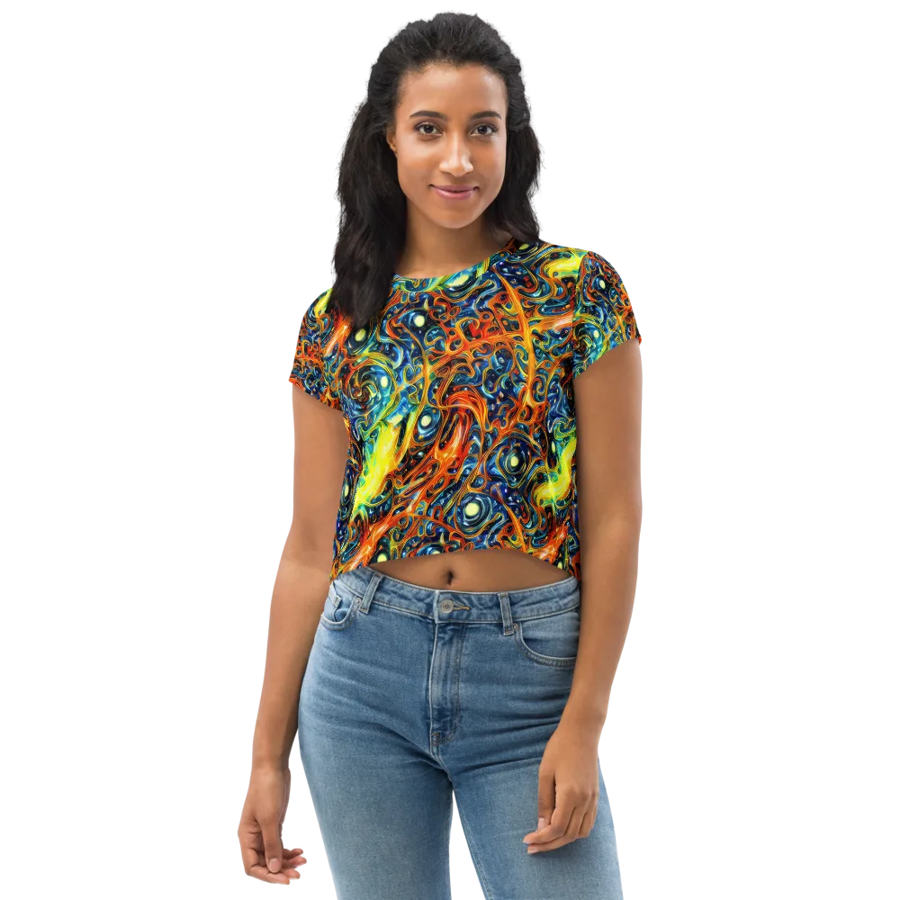 Blue Flame Field on Crop Tee — Front