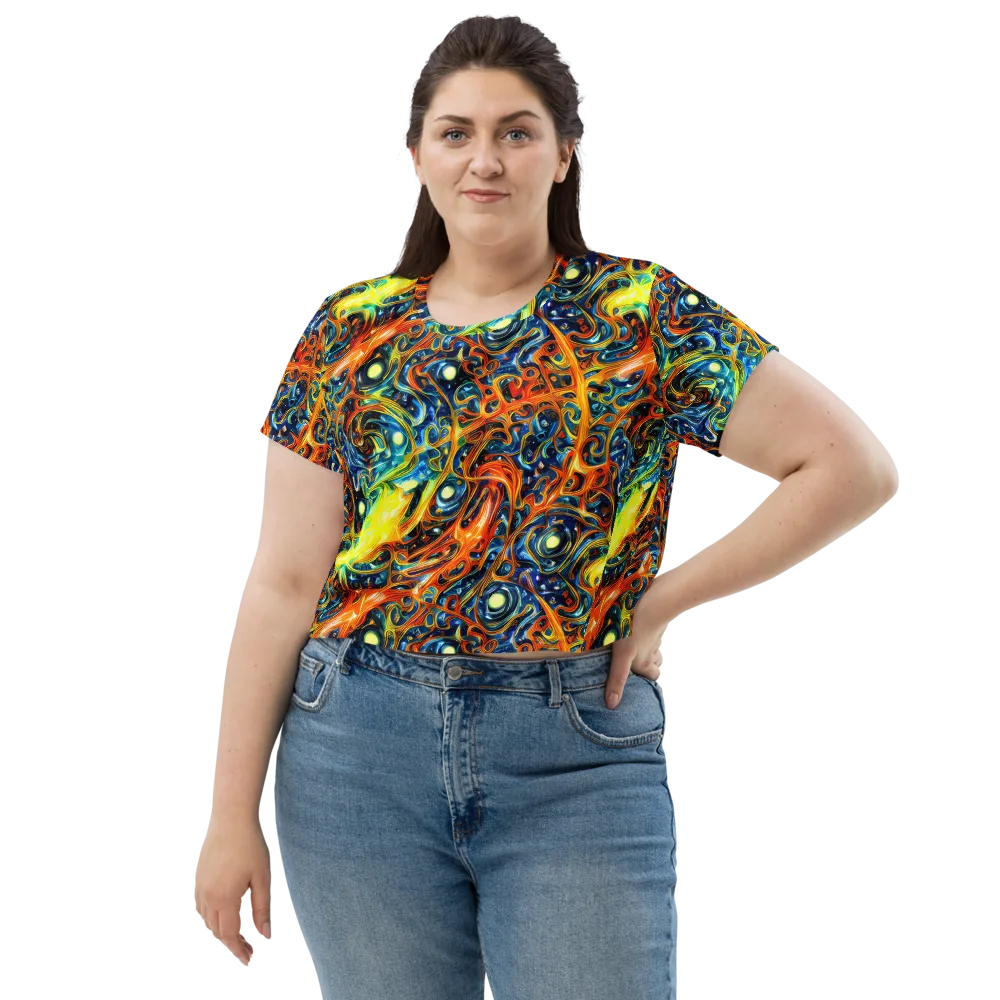 Blue Flame Field on Crop Tee — Front