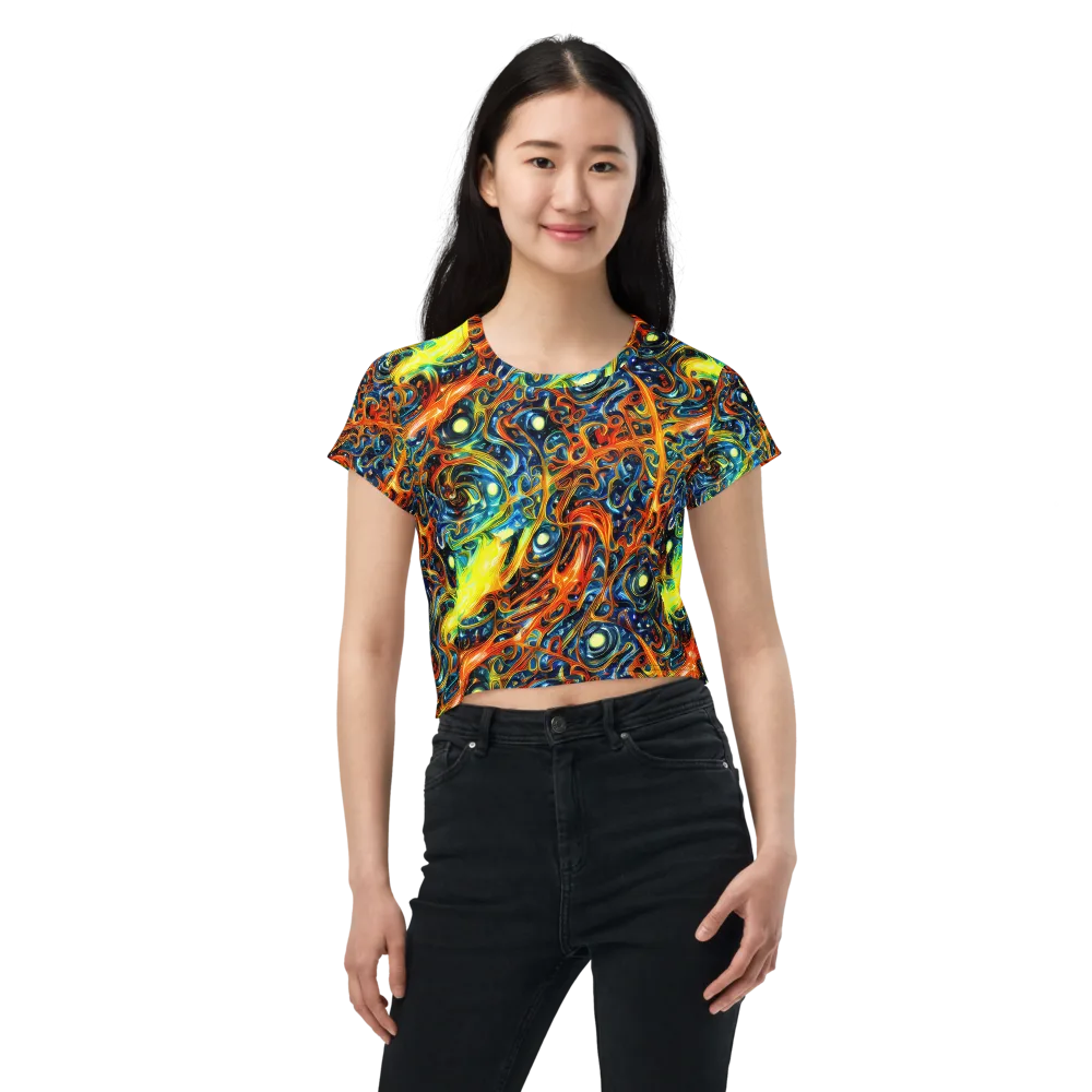 Blue Flame Field on Crop Tee — Front