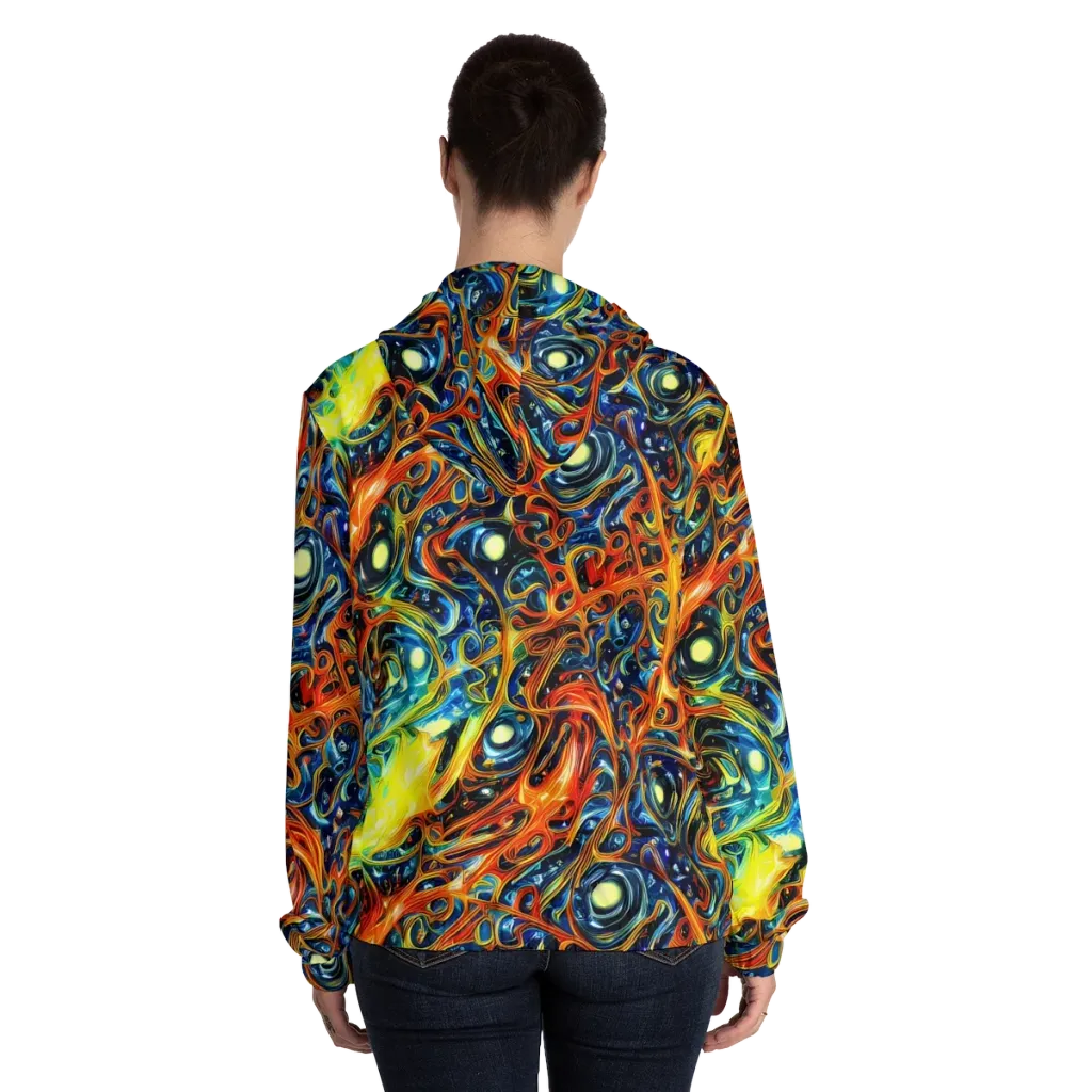 Blue Flame Field on Women's Full-Zip Hoodie — Back On Person