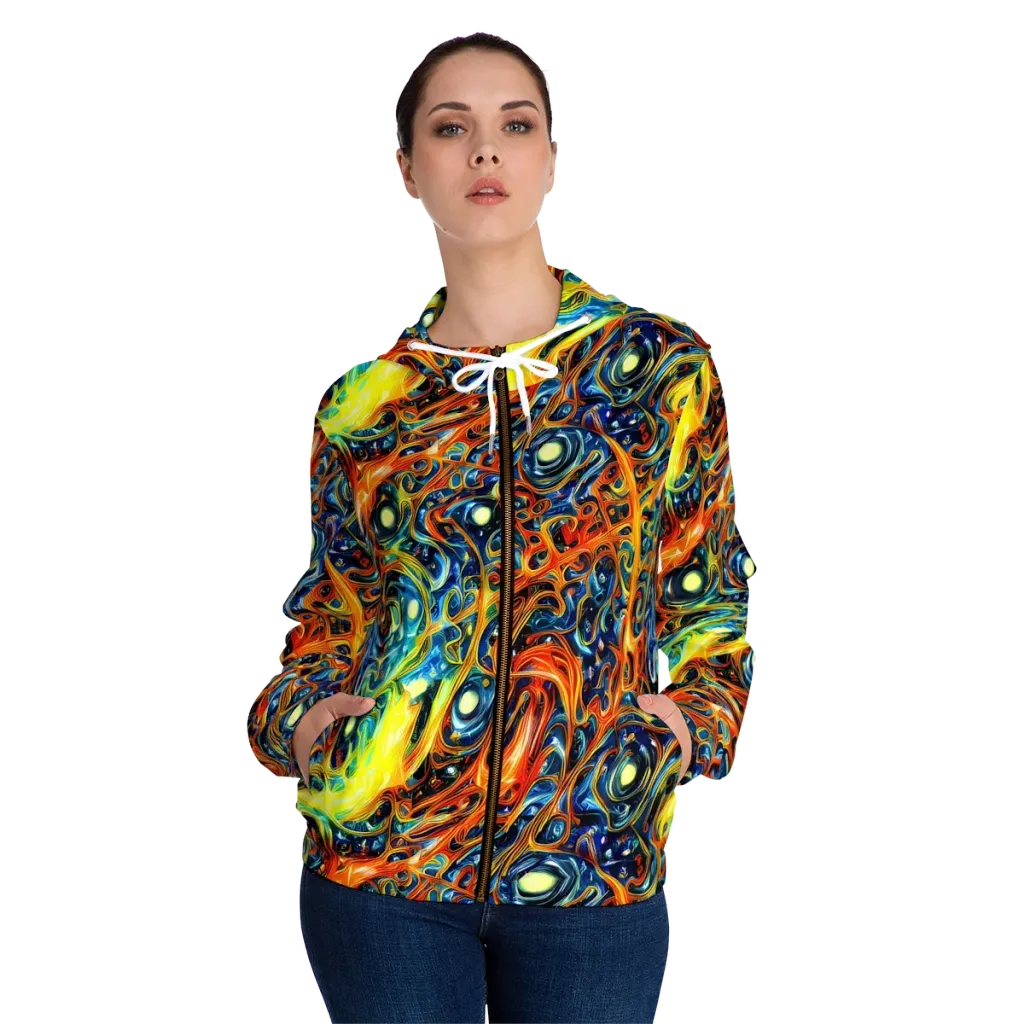 Blue Flame Field on Women's Full-Zip Hoodie — Front On Person