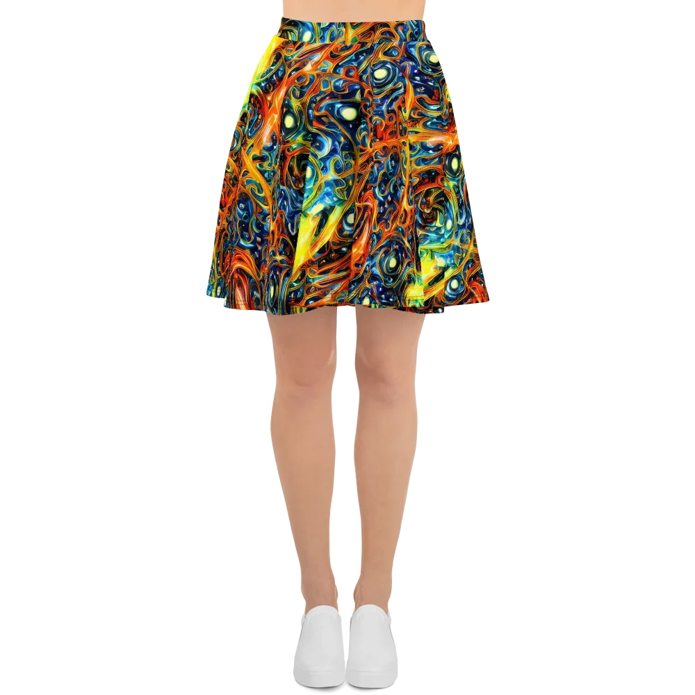 Blue Flame Field on Skater Skirt — Front
