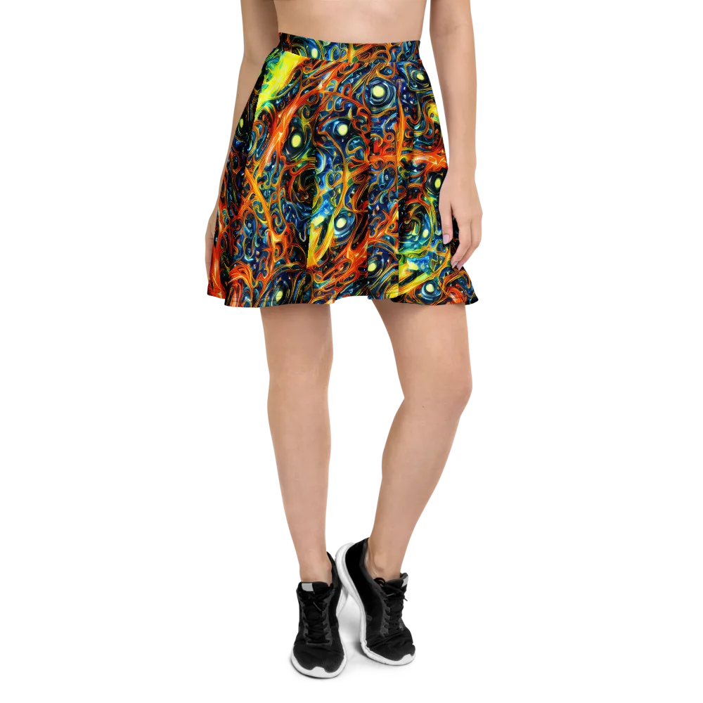 Blue Flame Field on Skater Skirt — Front