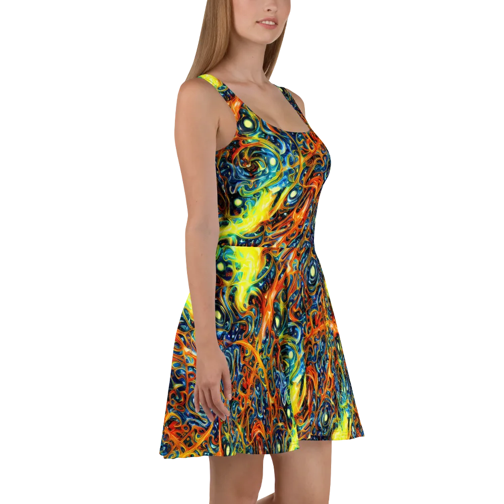 Blue Flame Field on Skater Dress — Right