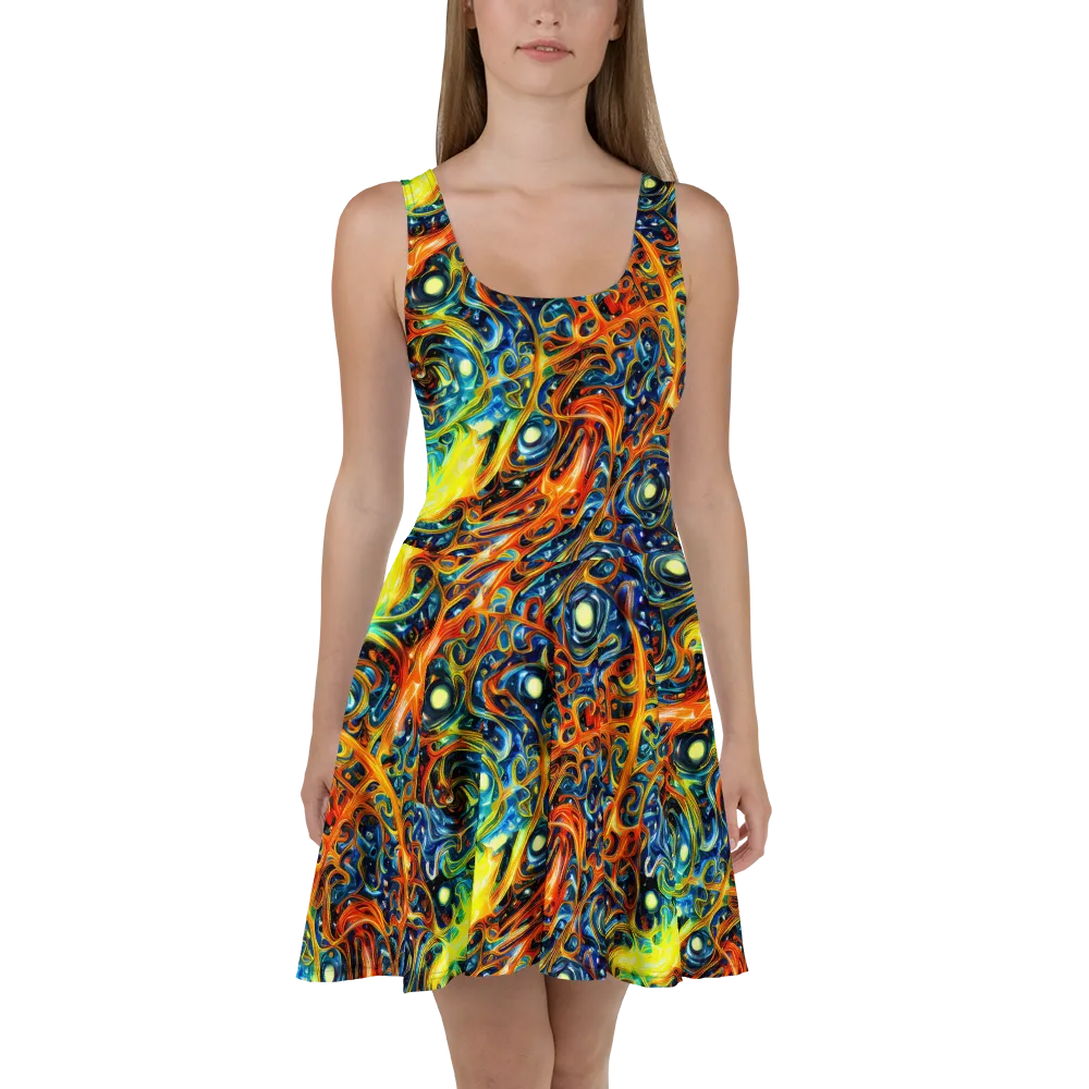 Blue Flame Field on Skater Dress — Front