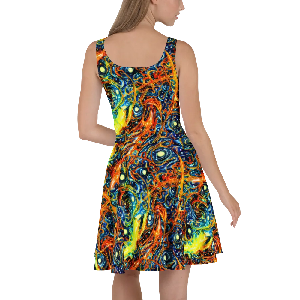 Blue Flame Field on Skater Dress — Back