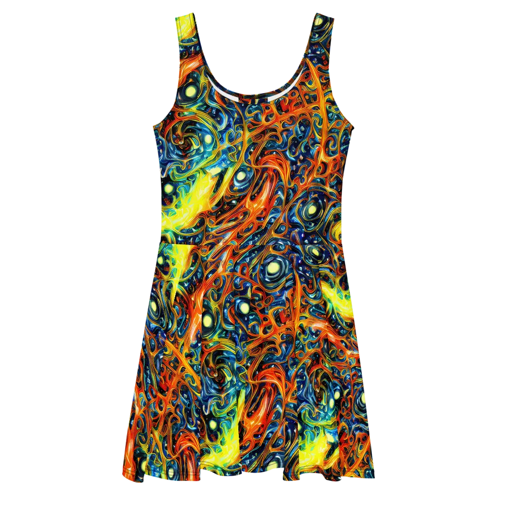 Blue Flame Field on Skater Dress — Front