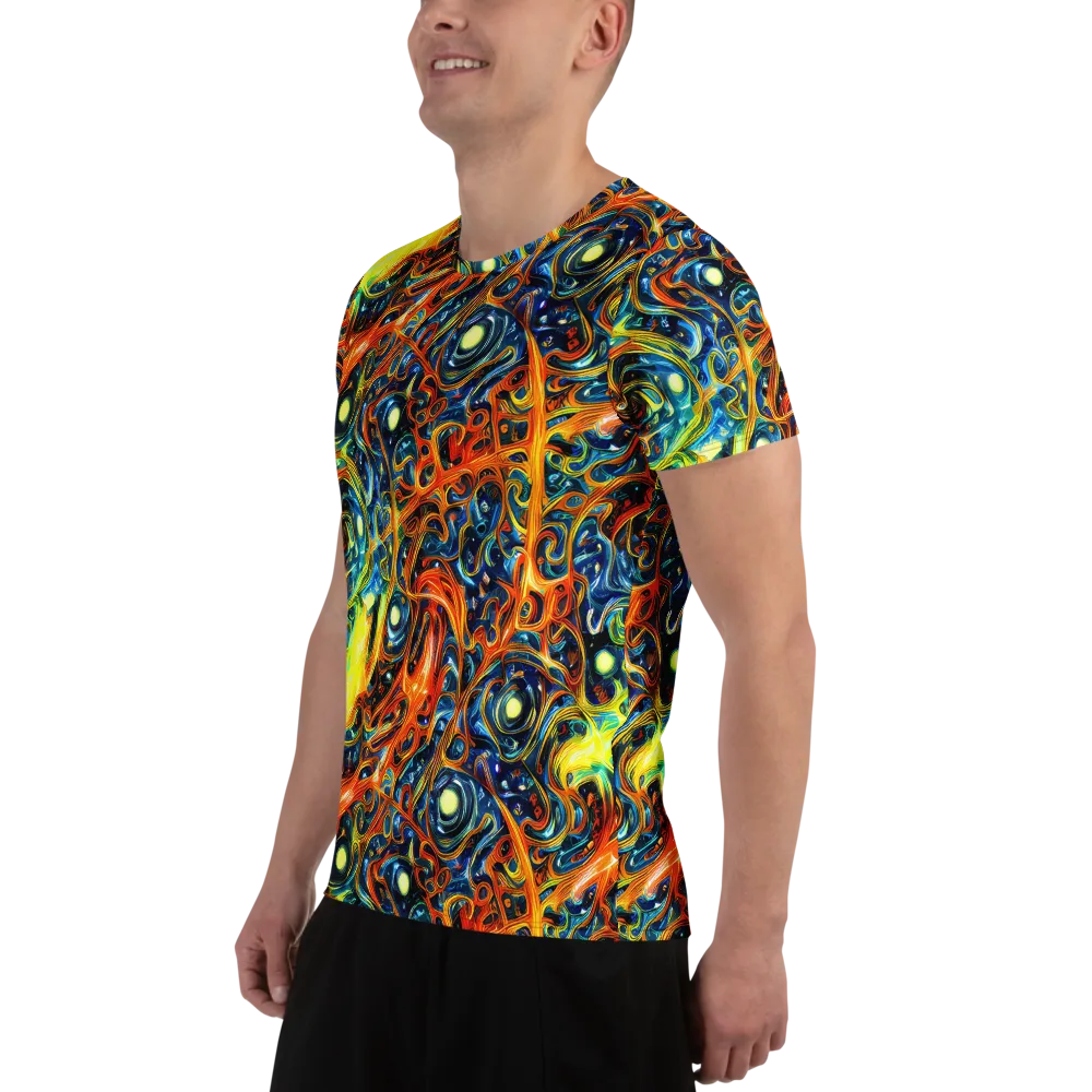Blue Flame Field on Men's Athletic T-Shirt — Left