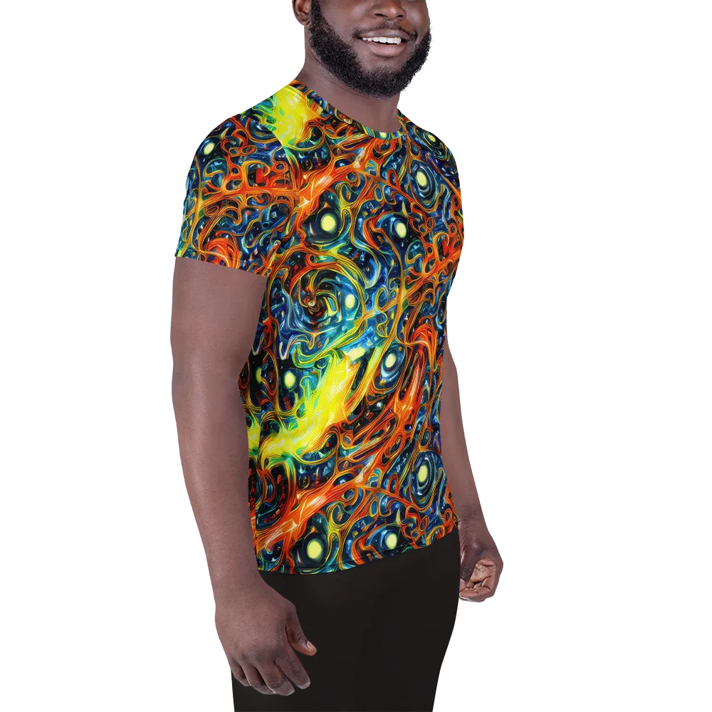 Blue Flame Field on Men's Athletic T-Shirt — Right