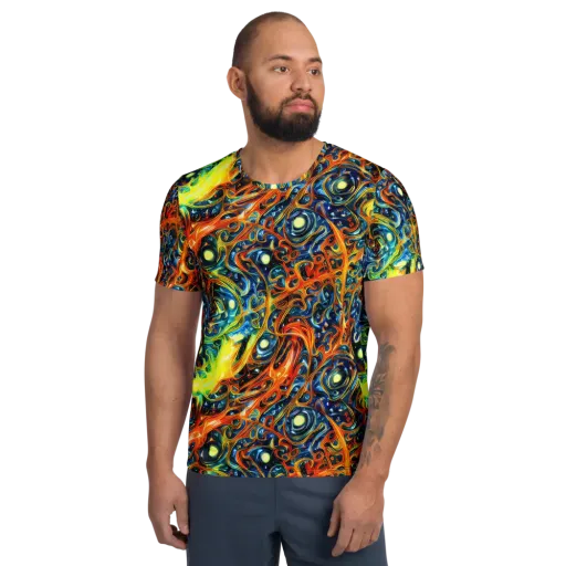 Blue Flame Field on a Men's Athletic T-Shirt