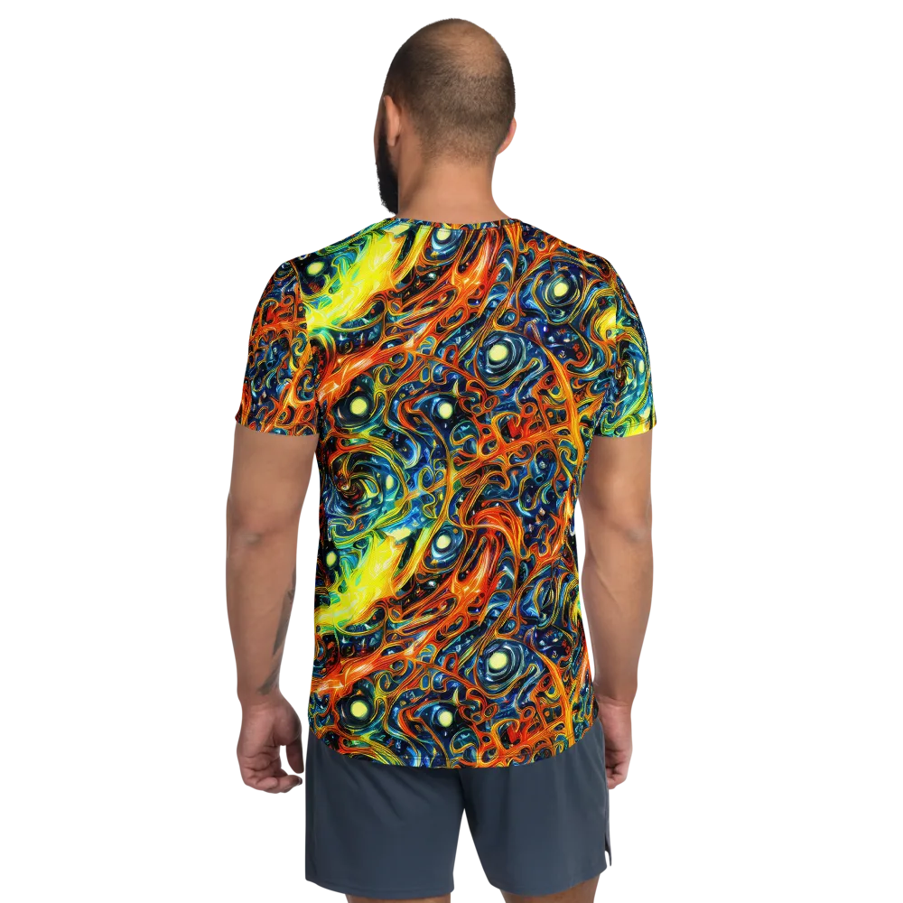 Blue Flame Field on Men's Athletic T-Shirt — Back