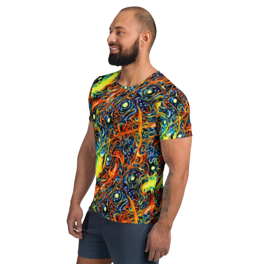 Blue Flame Field on Men's Athletic T-Shirt — Left