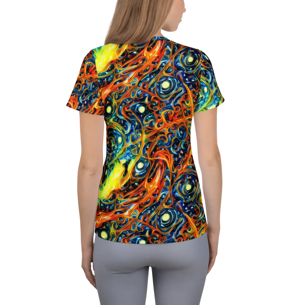 Blue Flame Field on Women's Athletic T-Shirt — Back