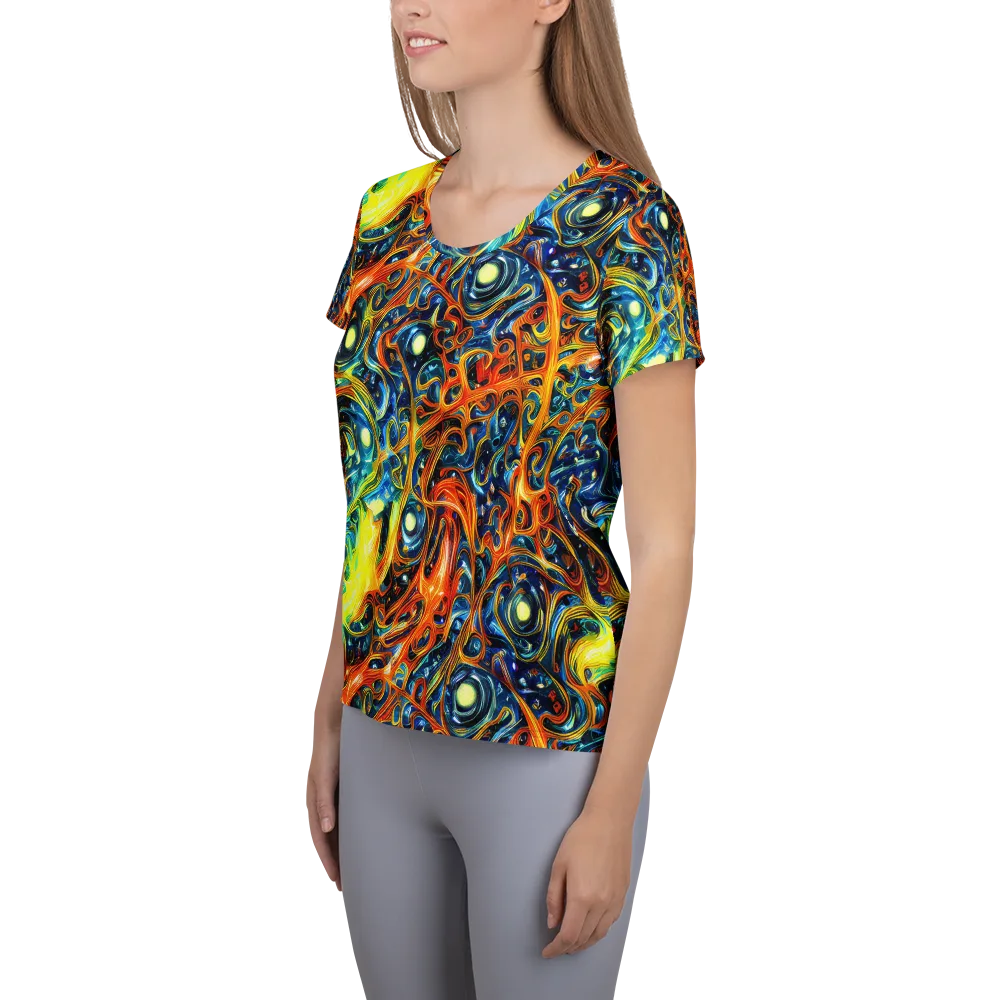 Blue Flame Field on Women's Athletic T-Shirt — Left