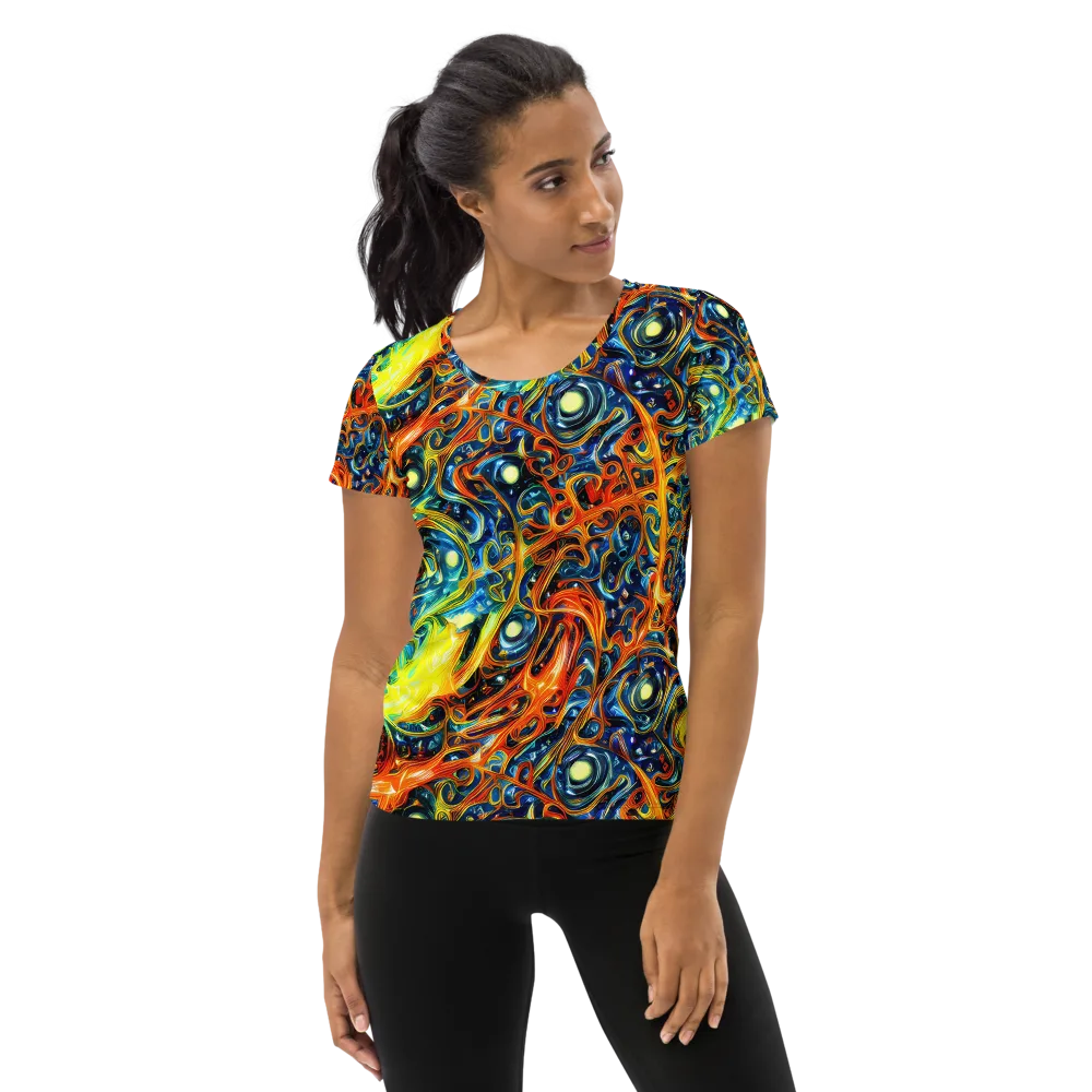 Blue Flame Field on Women's Athletic T-Shirt — Front
