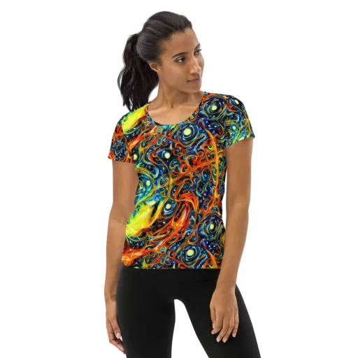 Blue Flame Field on a Women's Athletic T-Shirt
