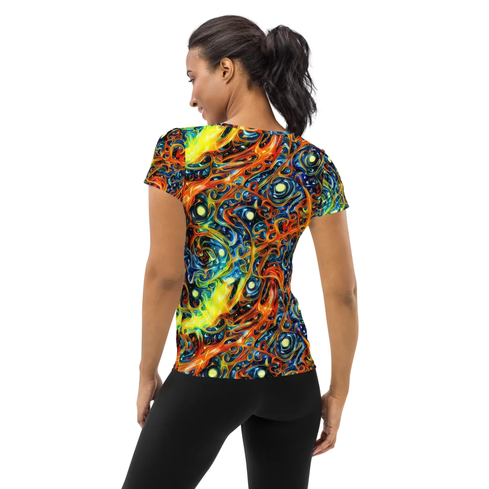 Blue Flame Field on Women's Athletic T-Shirt — Back