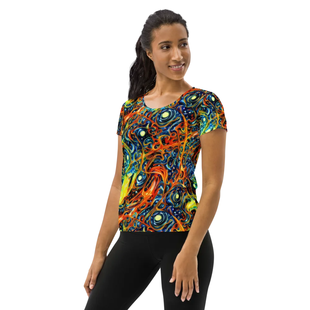 Blue Flame Field on Women's Athletic T-Shirt — Left