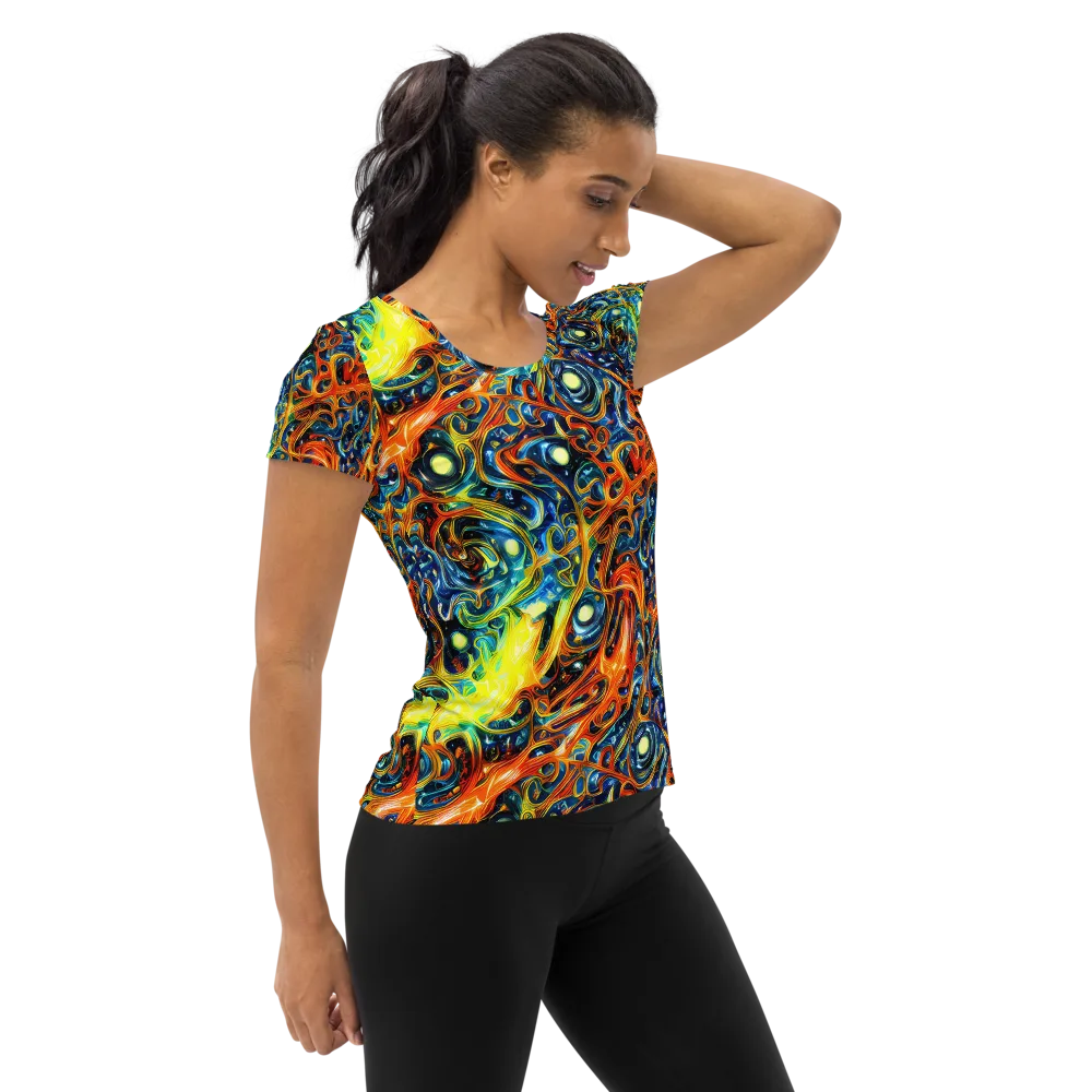 Blue Flame Field on Women's Athletic T-Shirt — Right