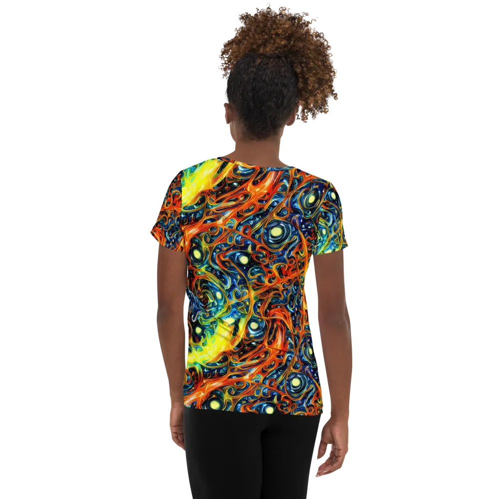 Blue Flame Field on Women's Athletic T-Shirt — Back