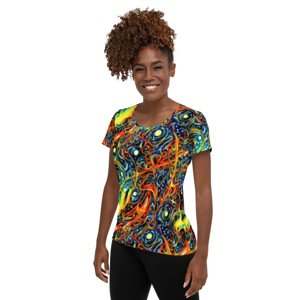 Blue Flame Field on Women's Athletic T-Shirt — Left