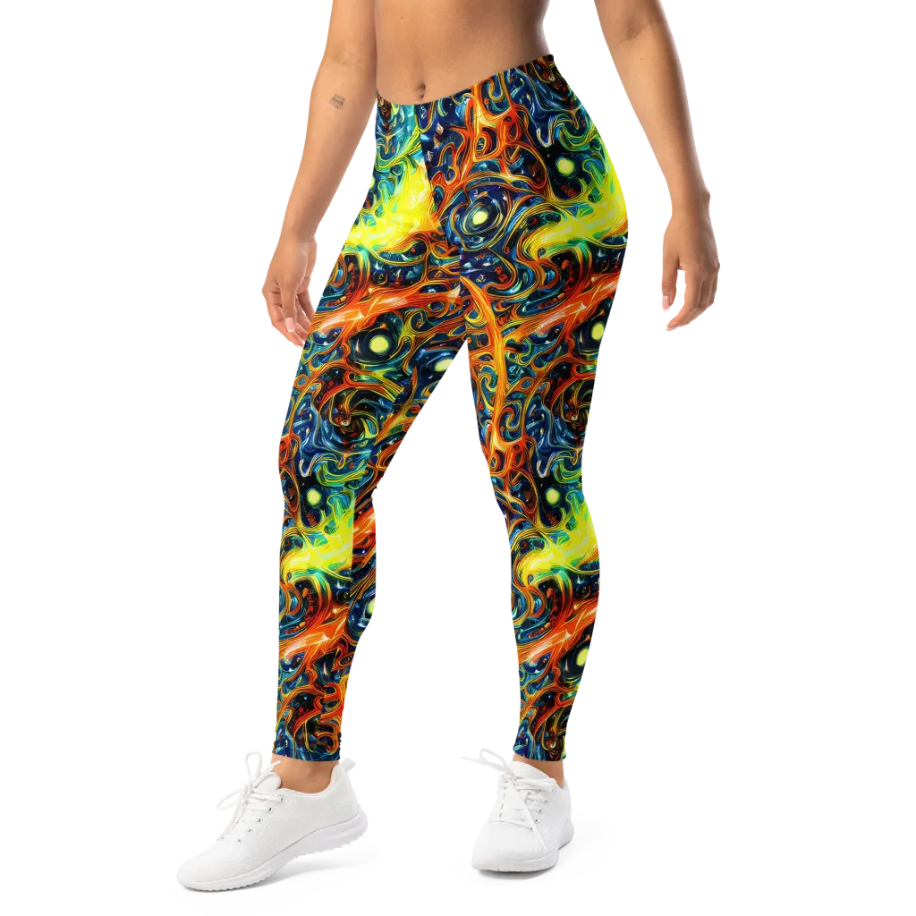Blue Flame Field on Leggings — Left Front