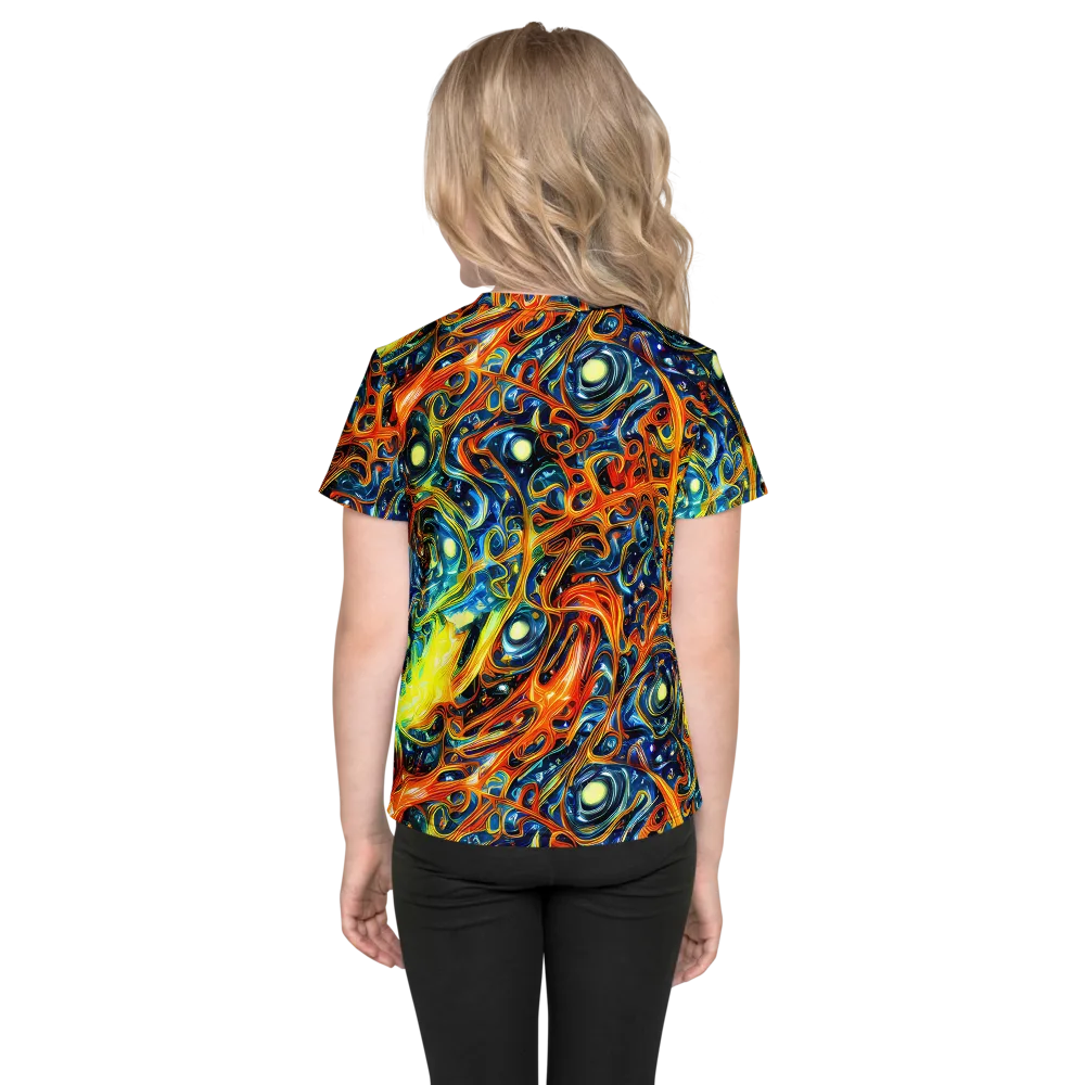 Blue Flame Field on Kids Crew Neck T-Shirt — Back