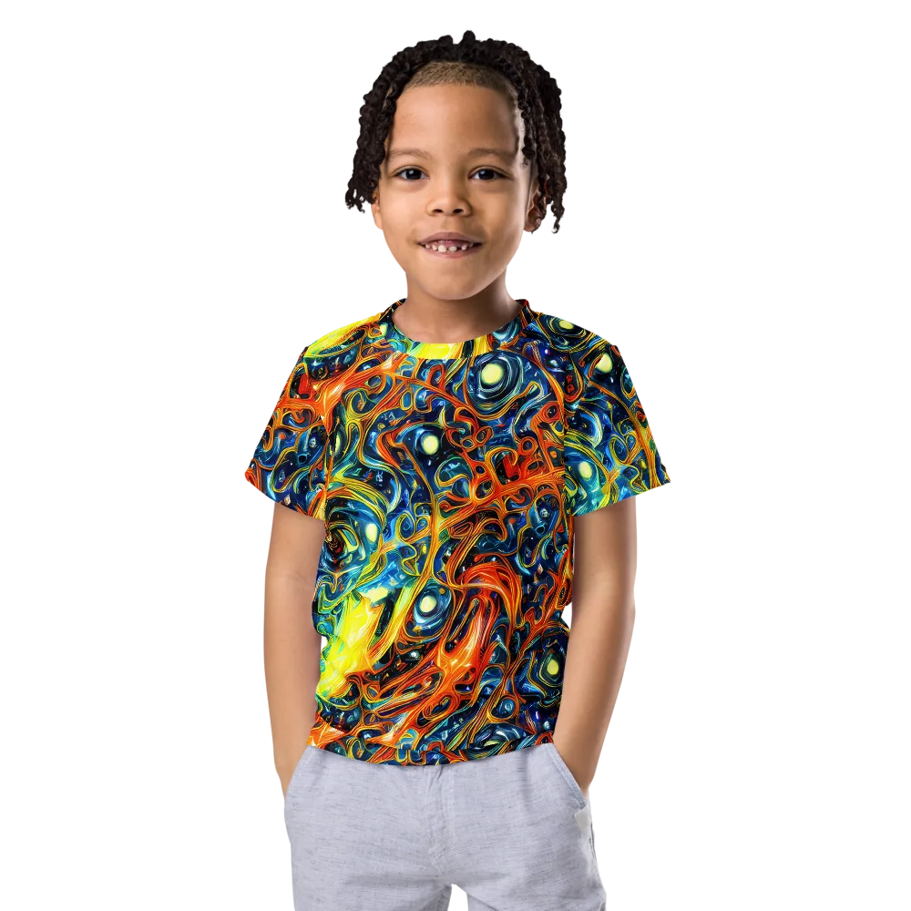 Blue Flame Field on Kids Crew Neck T-Shirt — Front