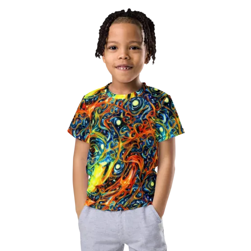 Blue Flame Field on a Kids Crew Neck T-Shirt