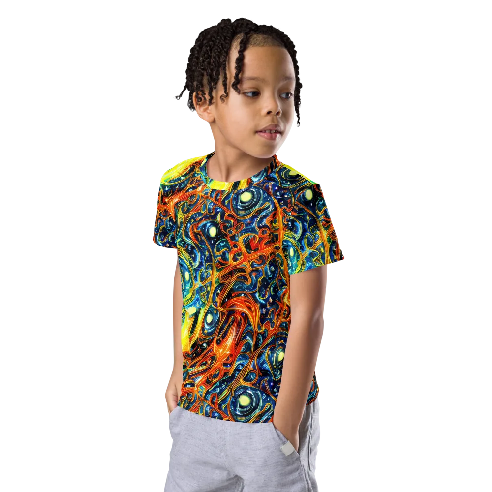 Blue Flame Field on Kids Crew Neck T-Shirt — Left Front