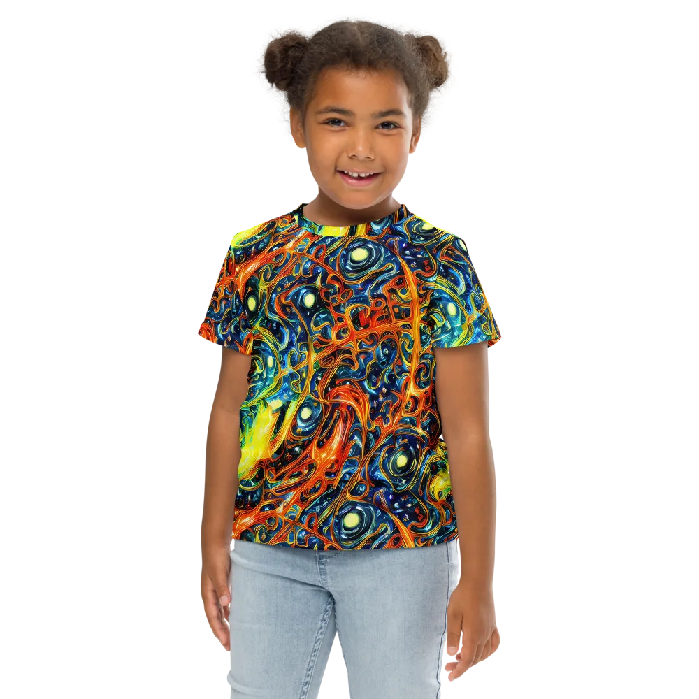 Blue Flame Field on Kids Crew Neck T-Shirt — Front