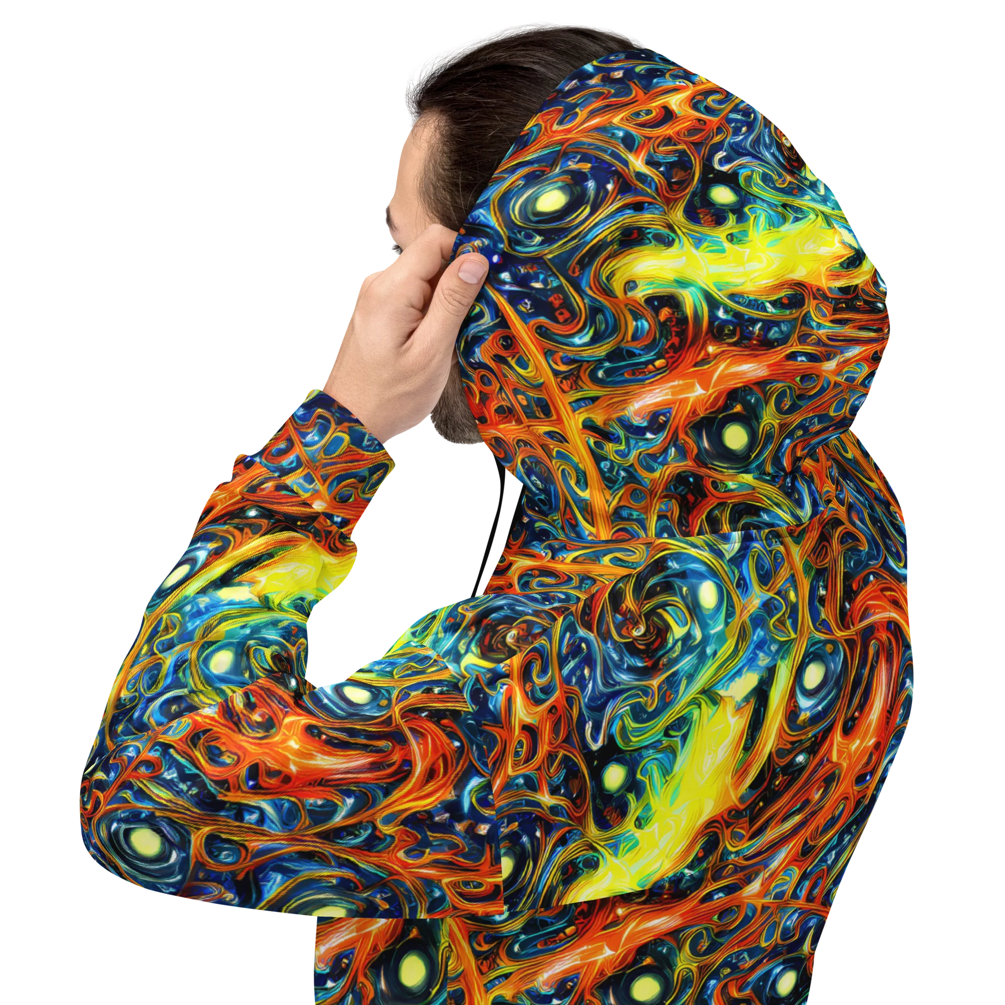 Blue Flame Field on Hoodie — Back
